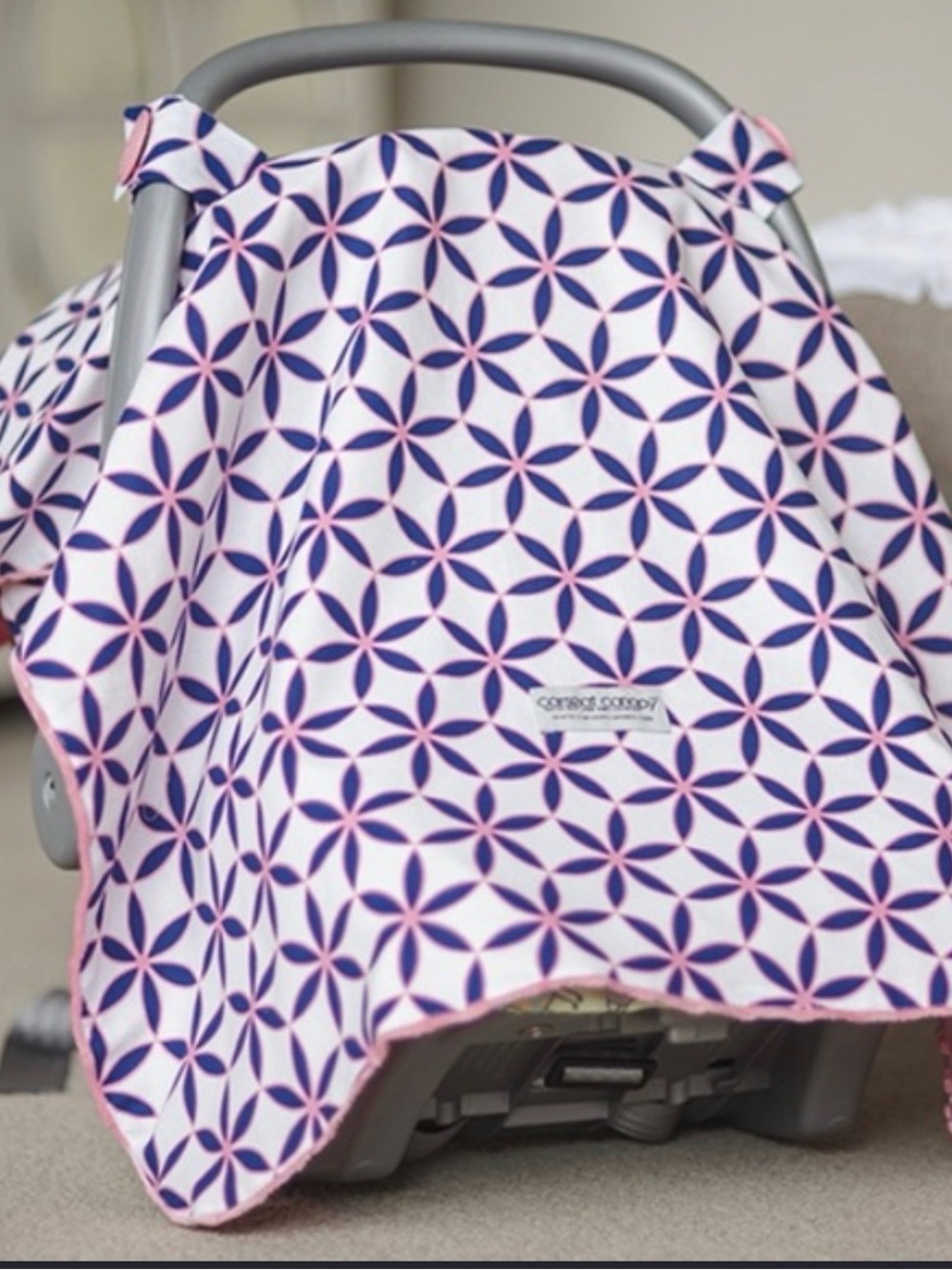 Carseat Cover & Nursing Drape in Navy and Pink Geometric